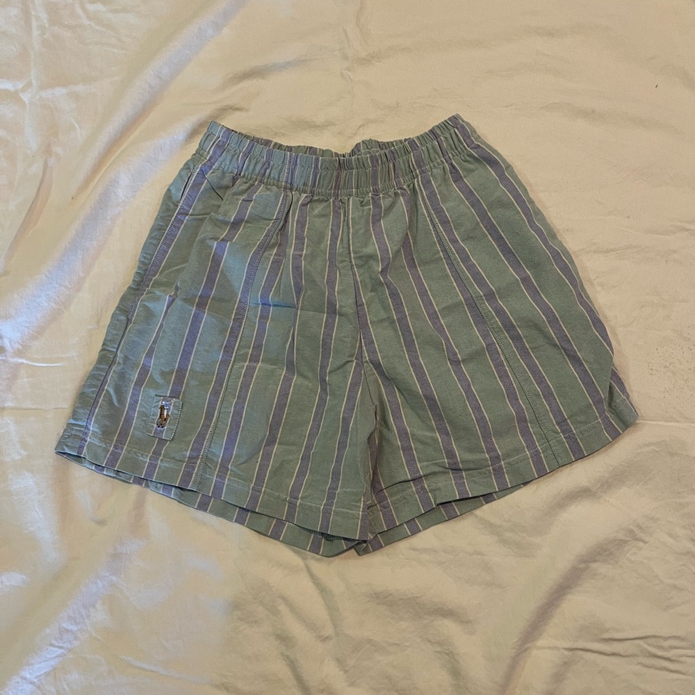 The Frankie Shop Green and Purple Striped Women's Athletic Shorts